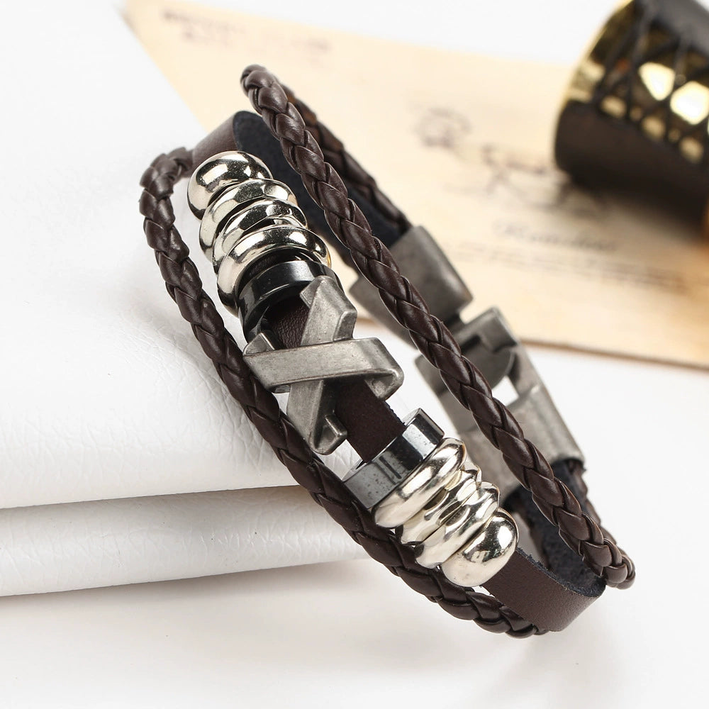 Couples Hand-Linked Bracelet Men Boat Anchor Standard Leather Rope Retro Men's Bracelet Bracelet