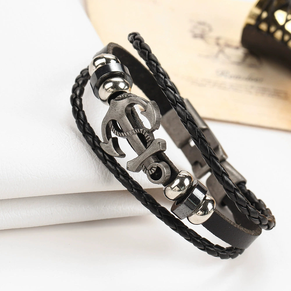 Couples Hand-Linked Bracelet Men Boat Anchor Standard Leather Rope Retro Men's Bracelet Bracelet