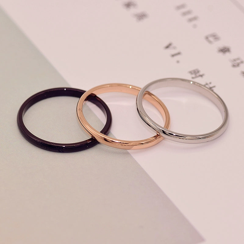Fashion Rose Gold Titanium Steel Ring Women Colorfast Men's Personality Single 18K Plain Ring Couples Internet Popular Index finger Pinky Finger Ring