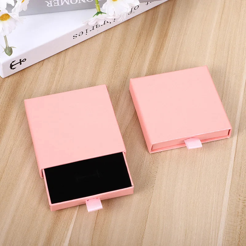 10pcs 8x8x1.7cm Kraft Paper Drawer Travel Jewelry Packaging Box Greeting Card Necklace Bracelet Earrings Gift Organizer Case Box