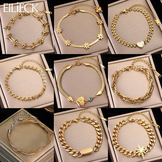 316L Stainless Steel Gold Color Bracelet for Women Simple Style Link Chain Bangle Trendy Fashion Non-fading Jewelry Gift