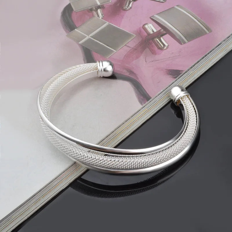 925 Sterling Silver Fashion Jewelry Large Reticulated Bracelet Women Bangle Wedding Engagement Jewelry