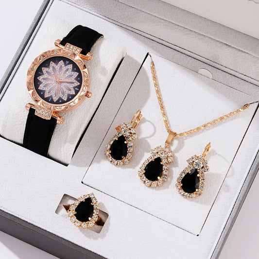 5pcs Set Watches for Women Leather Band Ladies Watch Simple Casual Women's Analog WristWatch Bracelet Gift Montre Femme(No Box)