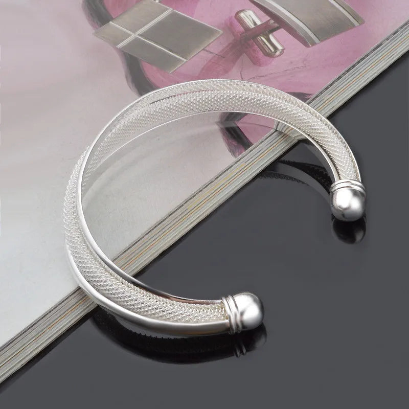 925 Sterling Silver Fashion Jewelry Large Reticulated Bracelet Women Bangle Wedding Engagement Jewelry