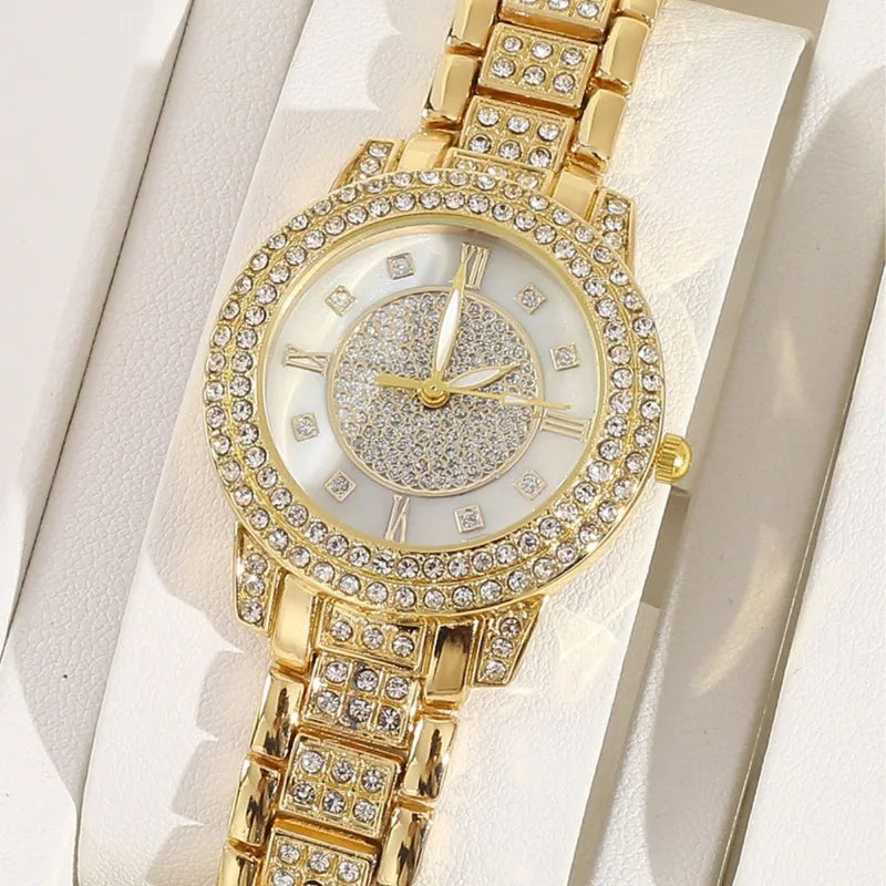 5PCS Women Watch Luxury Elegant Alloy Watch Crystal Wristwatch for Ladies Gift Quartz Watch Alloy Rhinestone Bracelet Montres